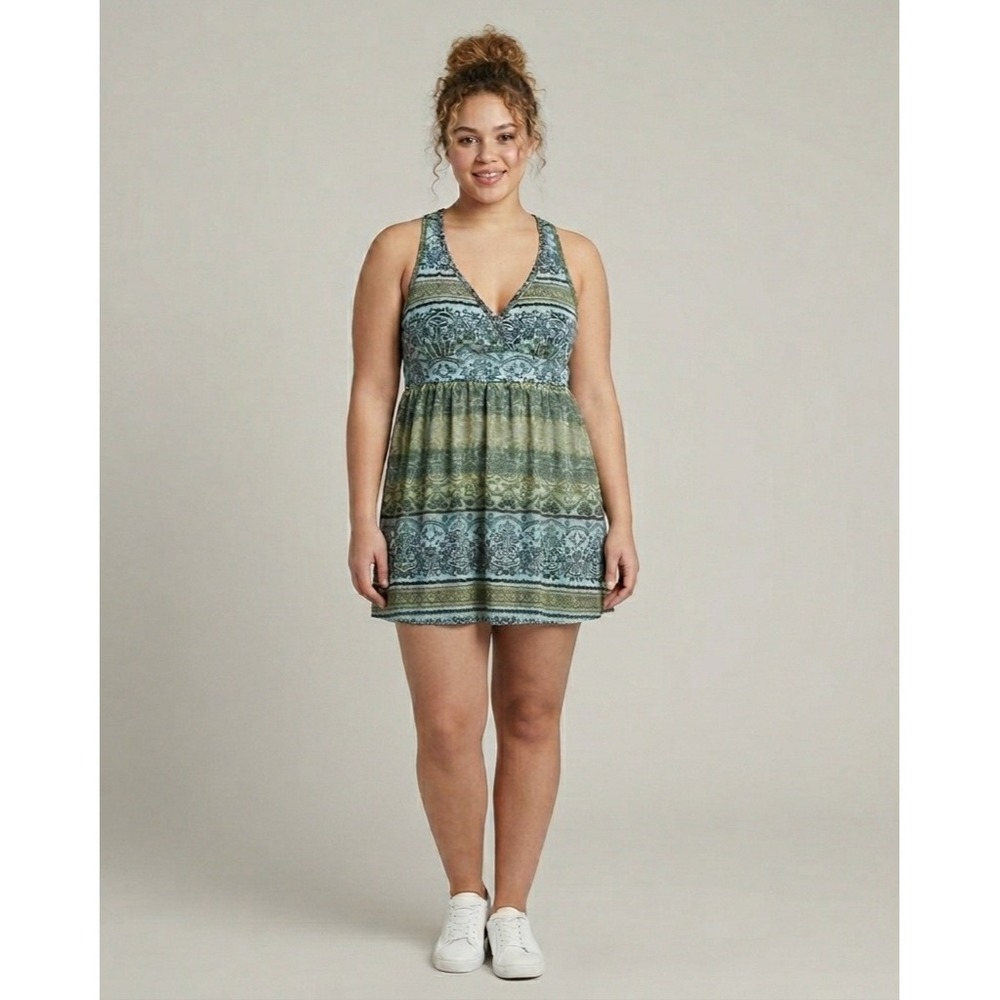 Mudd Mini Dress XL Green Blue Boho Paisley Lace Print Racerback Sleeveless